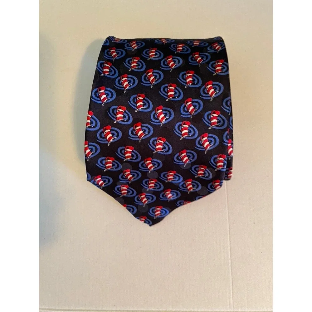 Vintage 1996 Dr Seuss Cat in the Hat Esprit de Corp Silk Tie Navy Blue Red 3348